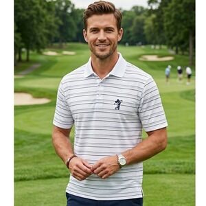 Champion Disney Golf Mickey Mouse Polo‎ Shirt Mens XL White Striped Double Dry